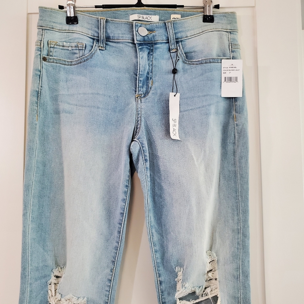 SP Black Light Blue Distressed Skinny Jeans Sleek Fit Sz 27 NWT